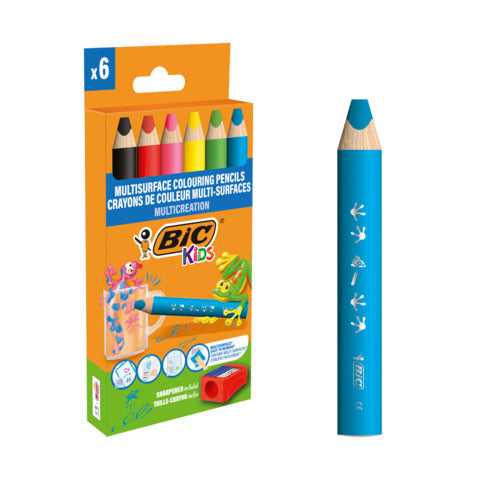 bic-matite-colorate-kids-multisurface-fusto-triangolare-conf-6-pezzi-assortiti-temperamatite-515220