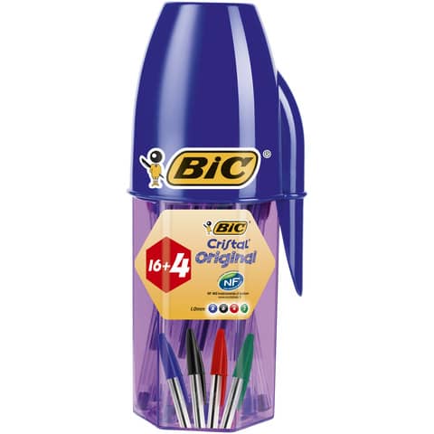 bic-penne-sfera-cappuccio-cristal-original-1-mm-colori-assortiti-astuccio-portapenne-20-pezzi-929081
