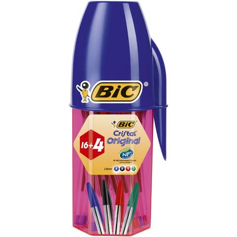 bic-penne-sfera-cappuccio-cristal-original-1-mm-colori-assortiti-astuccio-portapenne-20-pezzi-929081