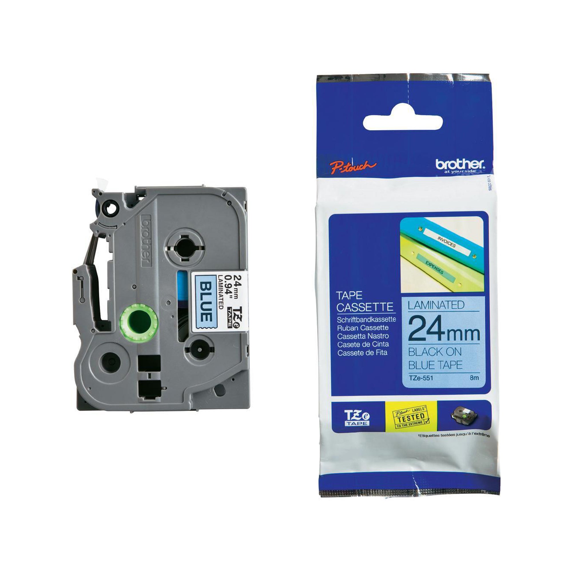 brother-nastro-nera-tz-e551-fondo-blu-24mm-8mt
