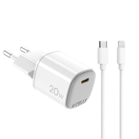 celly-caricatore-parete-gan-1x-usb-c-20w-cavo-usb-c-lightning-bianco-uptc1usbc20wctl