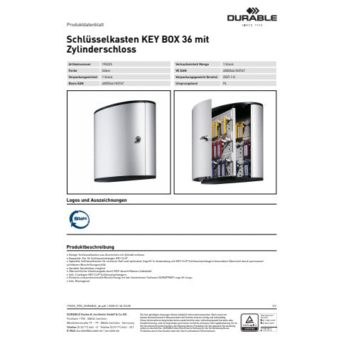 durable-cassetta-portachiavi-key-box-36-alluminio-argento-metallizzato-serratura-chiave-195223