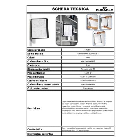durable-leggio-parete-vario-magnet-wall-5-pannelli-a4-nero-591401
