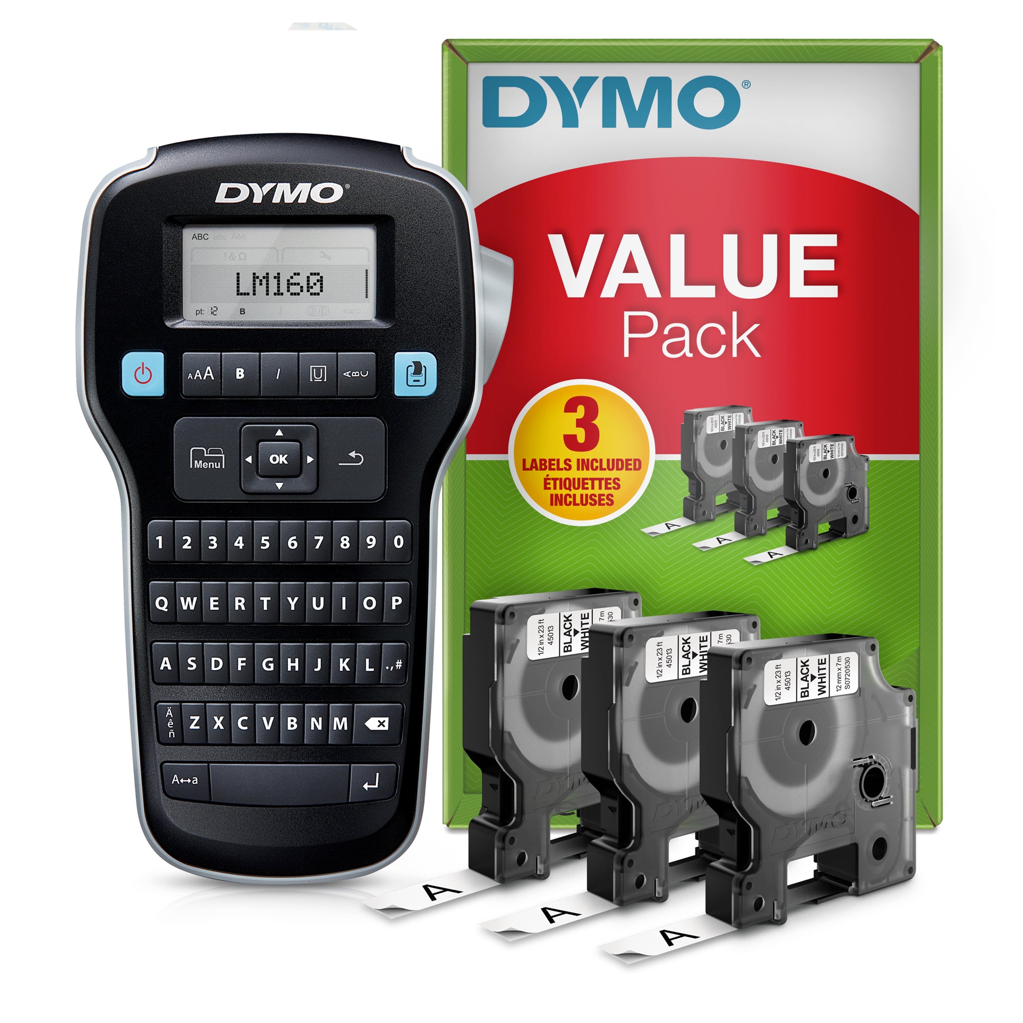 dymo-promo-pack-etichettatrice-labelmanager-160-3-nastri-d1-12mm-n-b