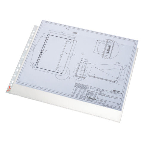 esselte-buste-perforazione-universale-deluxe-goffrate-antiriflesso-trasparente-42x30-cm-conf-50-55230