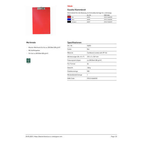 esselte-portablocco-standard-clip-essentials-rosso-56053