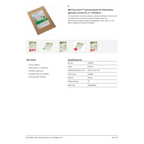 gbc-pouches-plastificatrici-2x125-m-finitura-lucida-conf-50-pezzi-a2-3745099