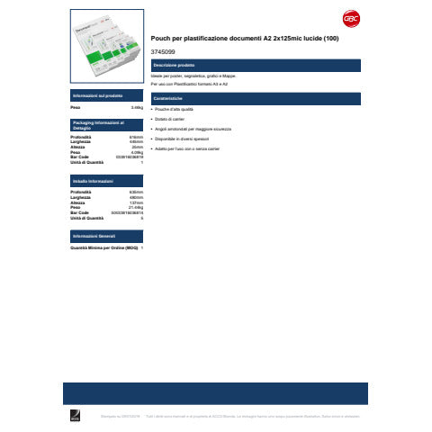 gbc-pouches-plastificatrici-2x125-m-finitura-lucida-conf-50-pezzi-a2-3745099
