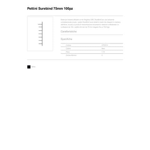 gbc-scatola-100-pettini-surebind-75mm-10-denti-nero