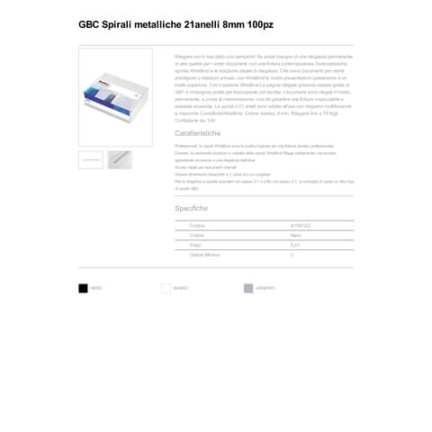 gbc-spirali-metalliche-21-anelli-wirebind-8-mm-a4-nero-conf-100-spirali-ib165122