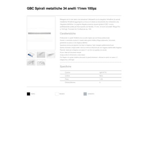 gbc-spirali-metalliche-34-anelli-wirebind-11-mm-a4-nero-conf-100-spirali-rg810710