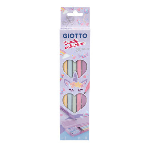 giotto-matite-grafite-carta-pressata-sketching-conf-10-pezzi-1-temperamatite-1-gomma-candy-collection