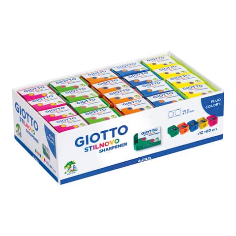 giotto-temperamatite-stilnovo-sharpener-1-foro-colori-assortiti-fluo-conf-60-pezzi-240000