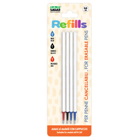 lebez-conf-12-blister-4-refill-inchiostro-cancellabile-blu-nero-rosso-penne-0-5-mm-cappuccio-81808