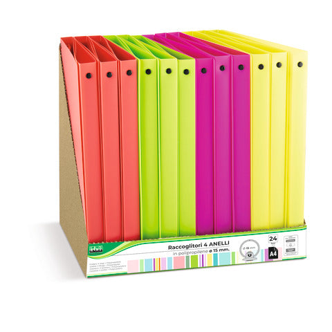 lebez-espositore-12-raccoglitori-4-anelli-pp-a4-diametro-30-mm-colori-neon-assortiti-80980