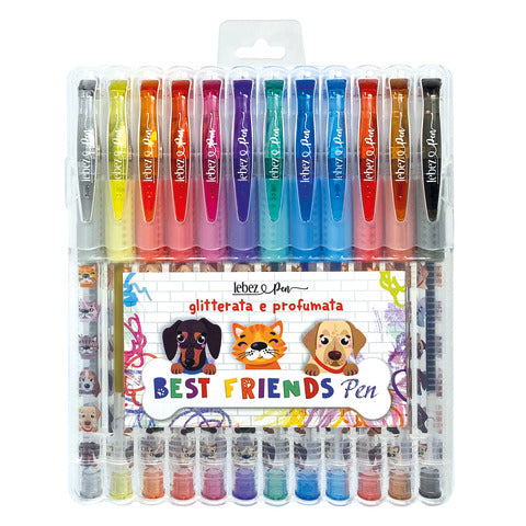 lebez-penna-gel-glitter-cappuccio-inchiostro-profumato-animals-soft-grip-conf-12-colori-assortiti-81186