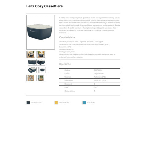 leitz-cassettiera-cosy-2-cassetti-25x14-3x27-5-cm-grigio-velluto-53570089