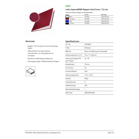 leitz-copertina-rigida-36-70-fogli-impressbind-cartone-dorso-7-mm-a4-bordeaux-conf-10-73910028