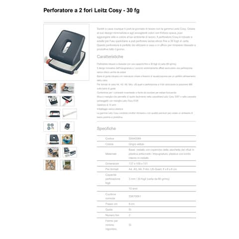 leitz-perforatore-2-fori-cosy-fino-30-fogli-grigio-velluto-50040089