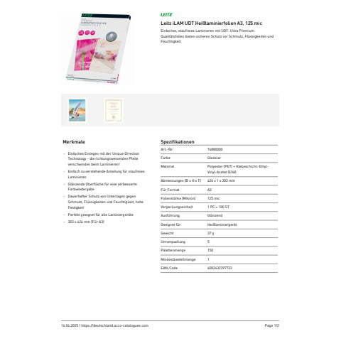 leitz-pouches-plastificatrici-ilam-a3-trasparente-125-micron-conf-100-pezzi-74880000