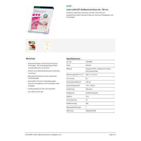 leitz-pouches-plastificatrici-ilam-udt-2x125-m-eva-a4-21-6x30-3-cm-conf-100-pezzi-74810000