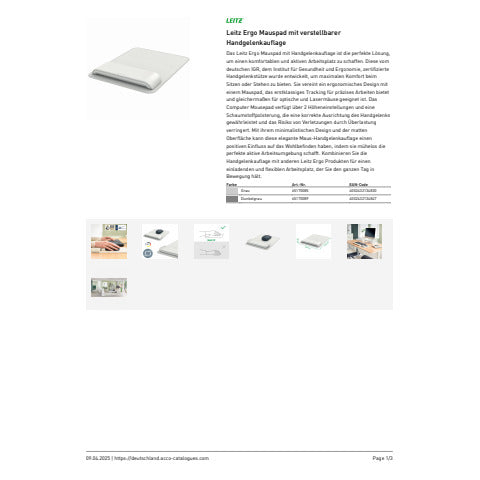 leitz-tappetino-mouse-2-altezze-poggiapolsi-regolabile-ergo-grigio-chiaro-200x24x260-mm-65170085