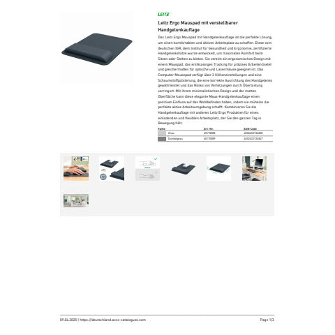 leitz-tappetino-mouse-2-altezze-poggiapolsi-regolabile-ergo-grigio-scuro-200x24x260-mm-65170089