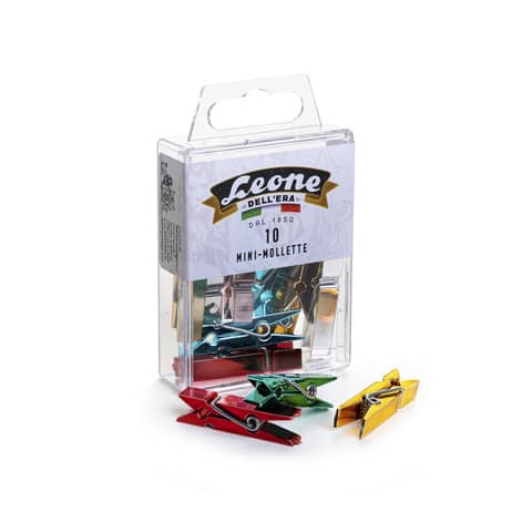 leone-scatola-10-mini-mollette-colori-metal-assort-color