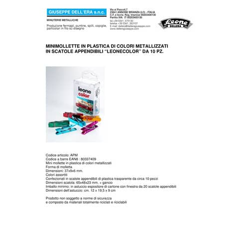 leone-scatola-10-mini-mollette-colori-metal-assort-color
