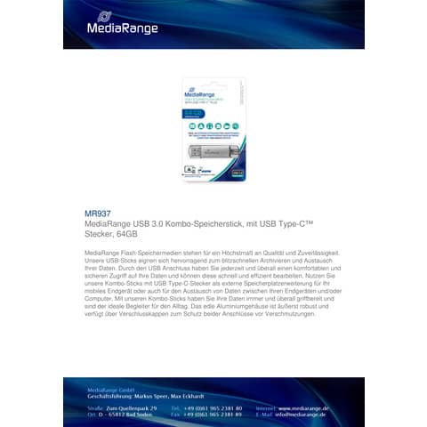 media-range-chiavetta-usb-3-0-spina-usb-type-c-64-gb-argento-mr937