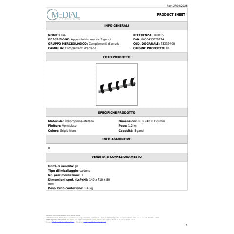 medial-appendiabito-murale-elisa-metallo-grigio-nero-5-ganci-703015