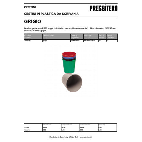 methodo-cestino-gettacarte-15-lt-295-mm-x-h-325-mm-grigio-x851102