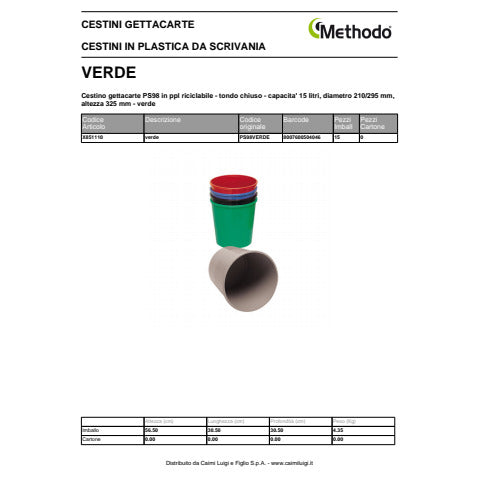 methodo-cestino-gettacarte-15-lt-295-mm-x-h-325-mm-verde-x851110