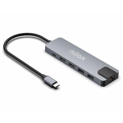 nilox-tech-docking-station-usb-c-8-1-2x-hdmi-4k-1x-rj45-3x-usb-a-3-2-1x-usb-a-1x-usb-c-fino-100-w-grigio-