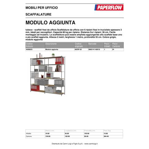 paperflow-modulo-aggiuntivo-scaffalatura-incastro-6-ripiani-fissi-100x35x200-cm-grigio-k606023