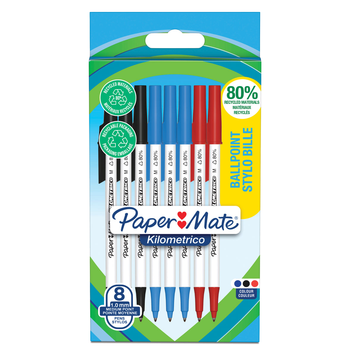 papermate-astuccio-8-penne-sfera-c-cappuccio-kilometrico-recycled-1-0mm-col-ass