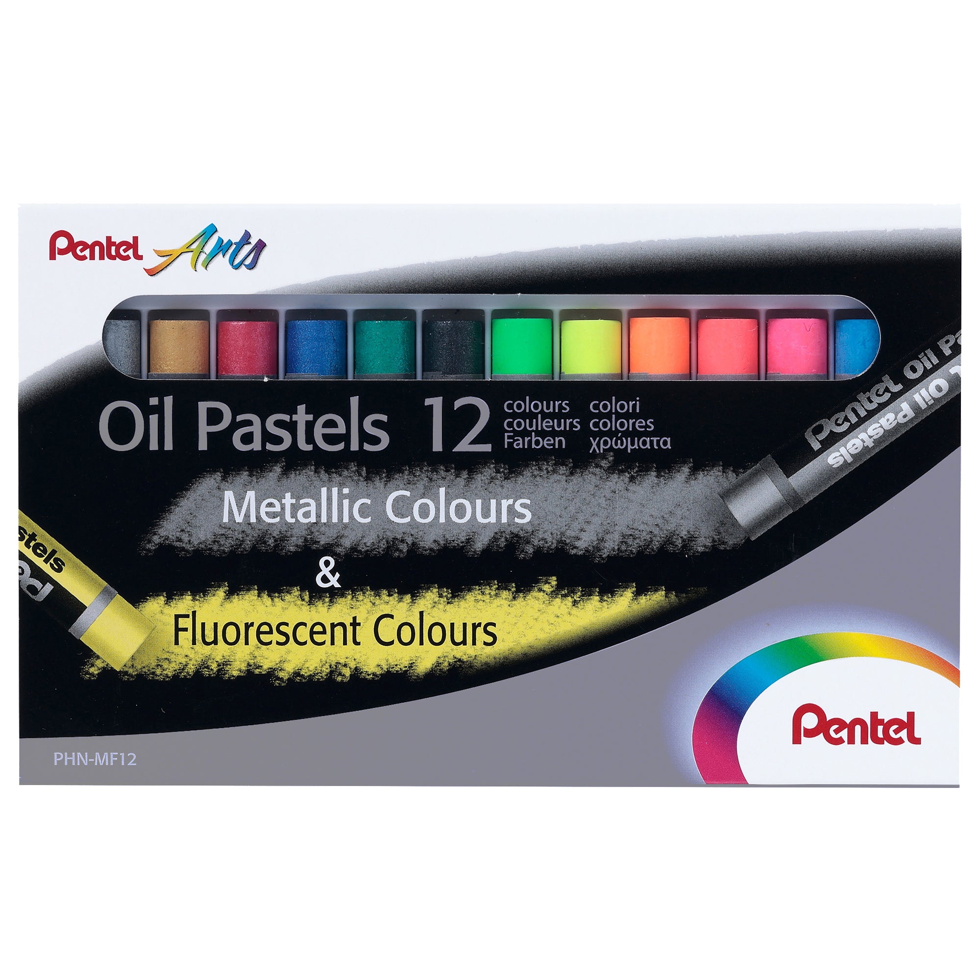 pentel-astuccio-12-pastelli-olio-colori-assortiti-fluo-metal