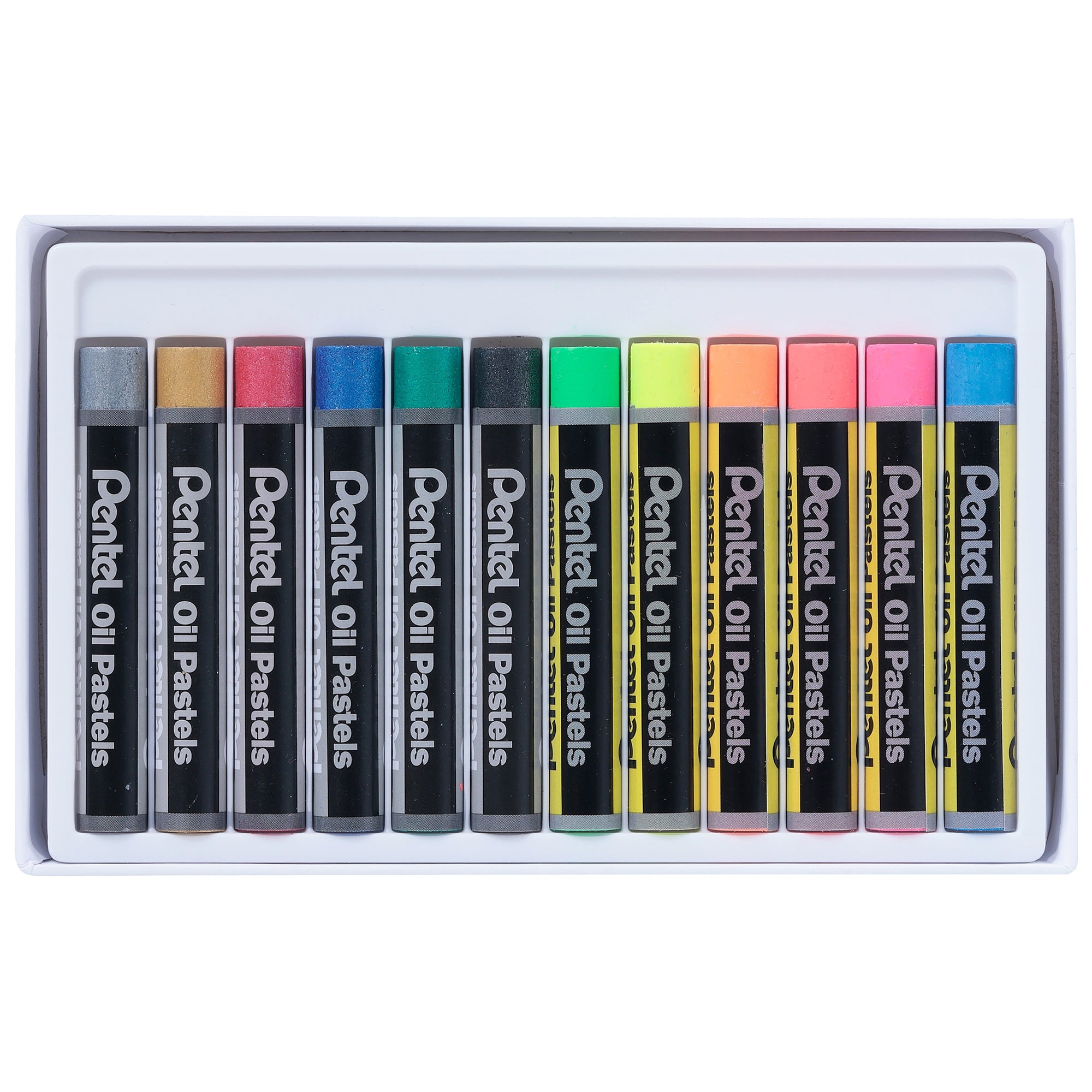 pentel-astuccio-12-pastelli-olio-colori-assortiti-fluo-metal