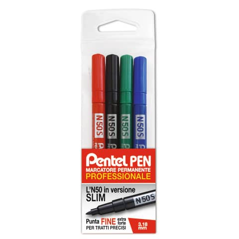 pentel-astuccio-4-marcatori-n50-slim-colori-assortiti-punta-tonda-3-18mm