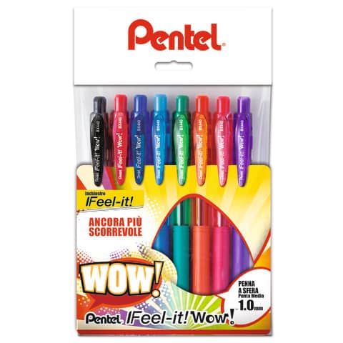 pentel-astuccio-8-colori-penna-sfera-scatto-feel-it-wow-bx440-1-0mm