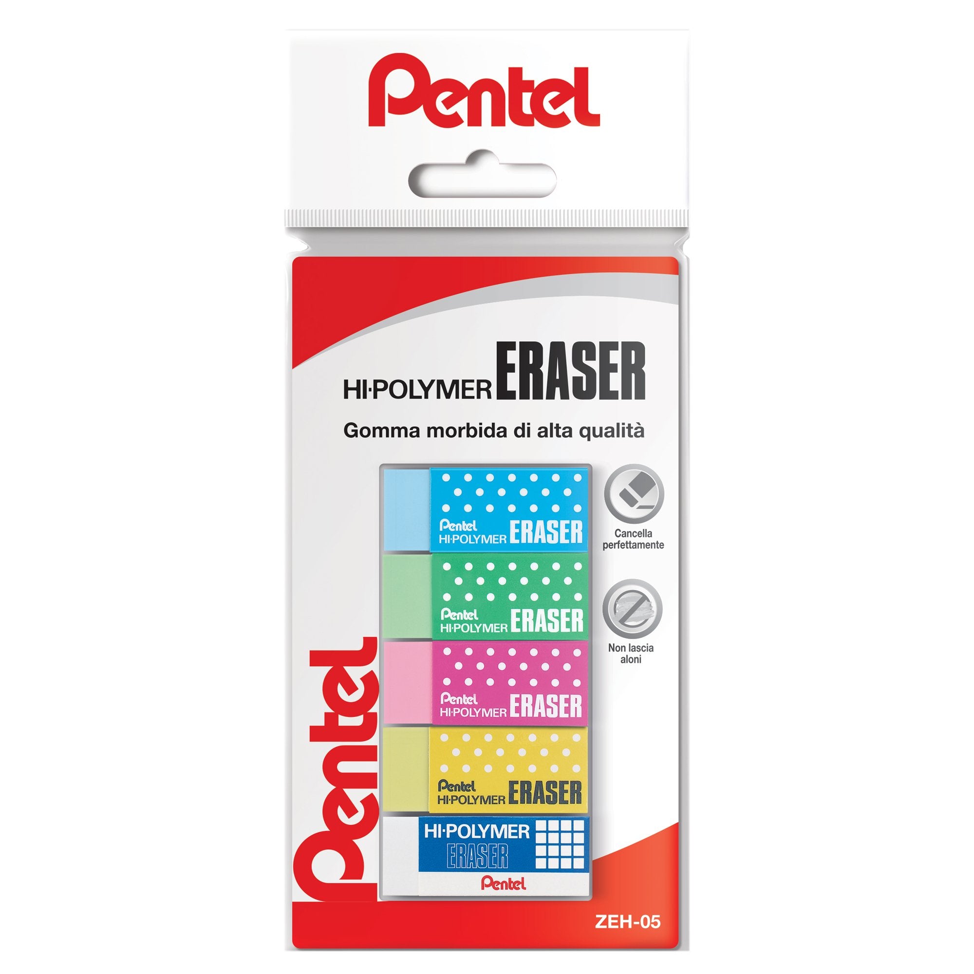pentel-blister-5-mini-gomme-hi-polymer-colori-assortiti