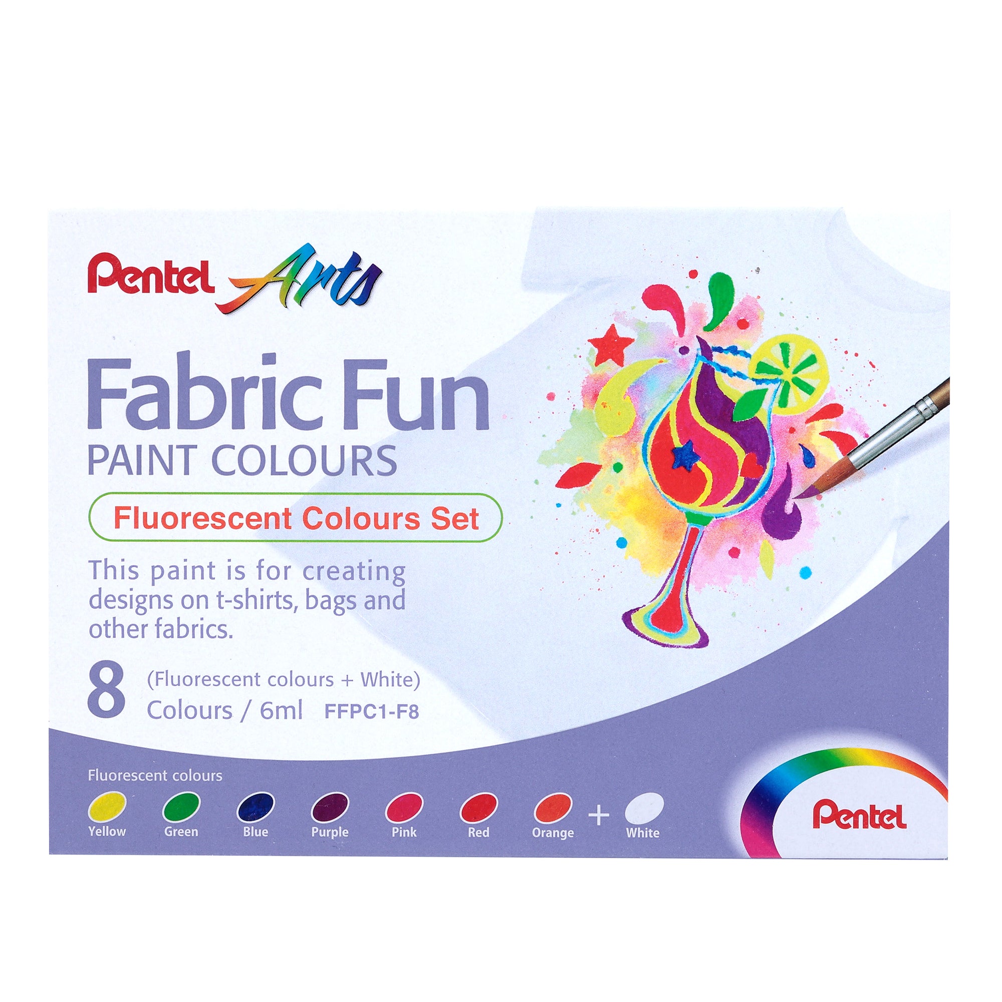 pentel-set-8-colori-fluo-tessuto-fabric-fun