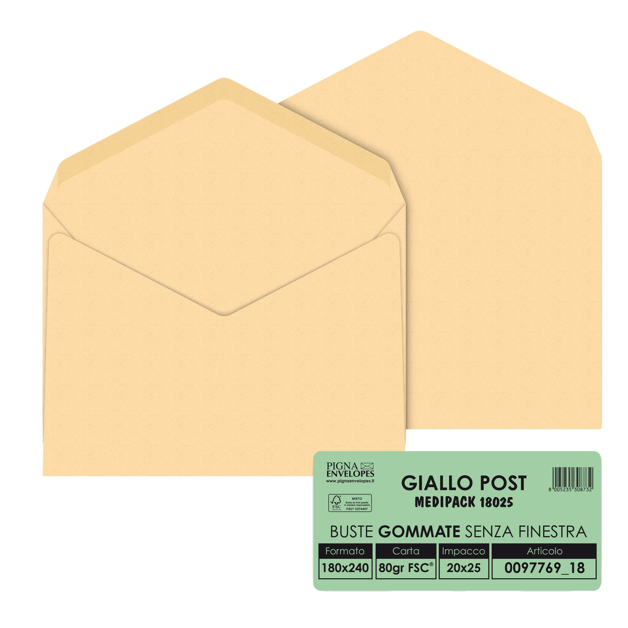 pigna-25-buste-giallo-postale-gommata-carta-riciclata-fsc-180x240mm-80gr