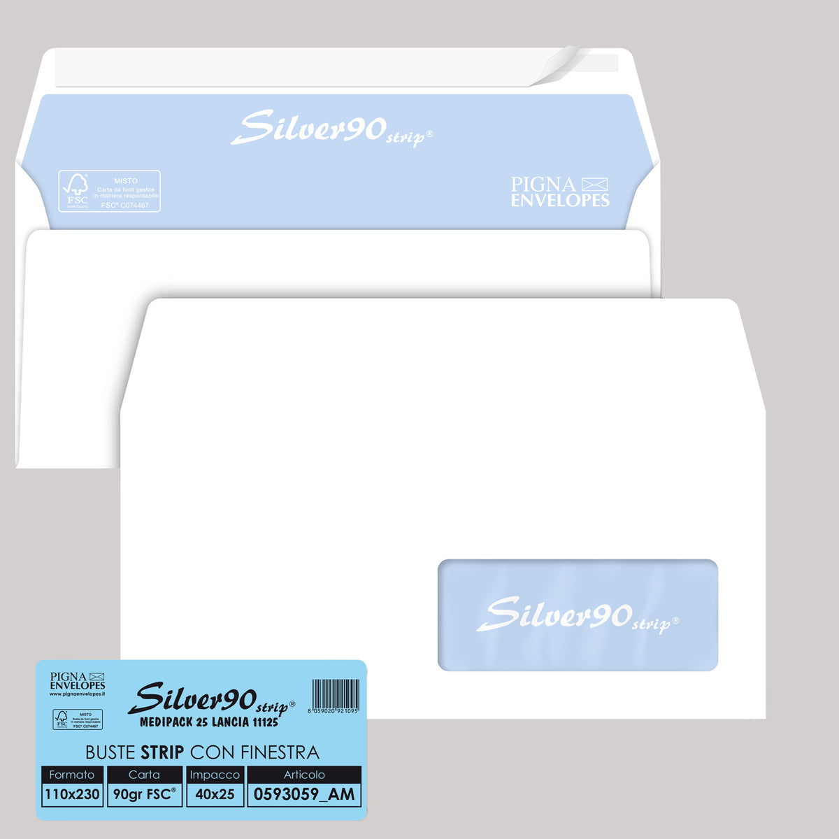 pigna-25-buste-silver90-strip-fsc-bianca-internografata-c-finestra110x230mm90gr