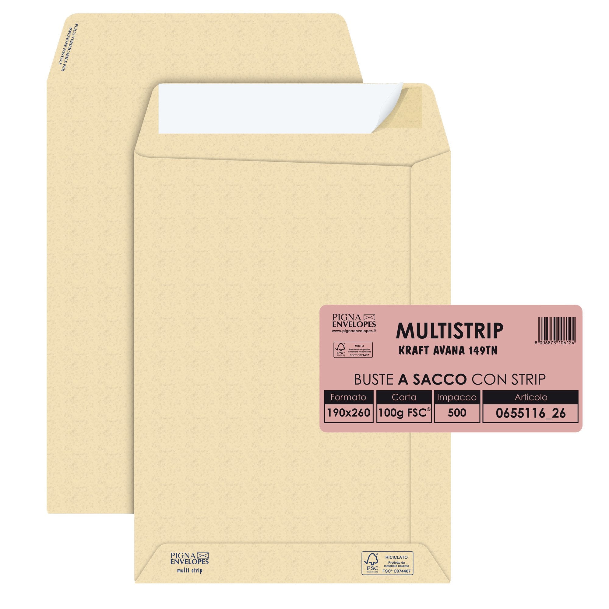 pigna-500-buste-sacco-avana-190x260mm-100gr-adesiva-multimail