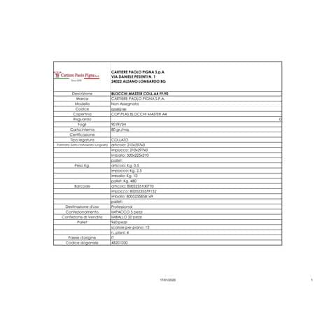 pigna-blocco-collato-90-fogli-master-a4-bianco-0208521bi