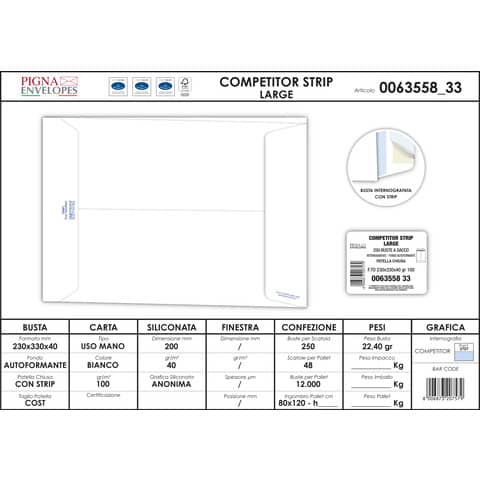 pigna-envelopes-buste-sacco-bianche-competitor-strip-large-soffietti-4-cm-100-g-mq-230x330-mm-conf-250-0063558