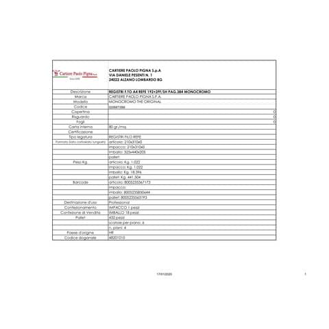 pigna-registro-194-fogli-monocromo-a4-quadretti-5-mm-assortiti-02068735m