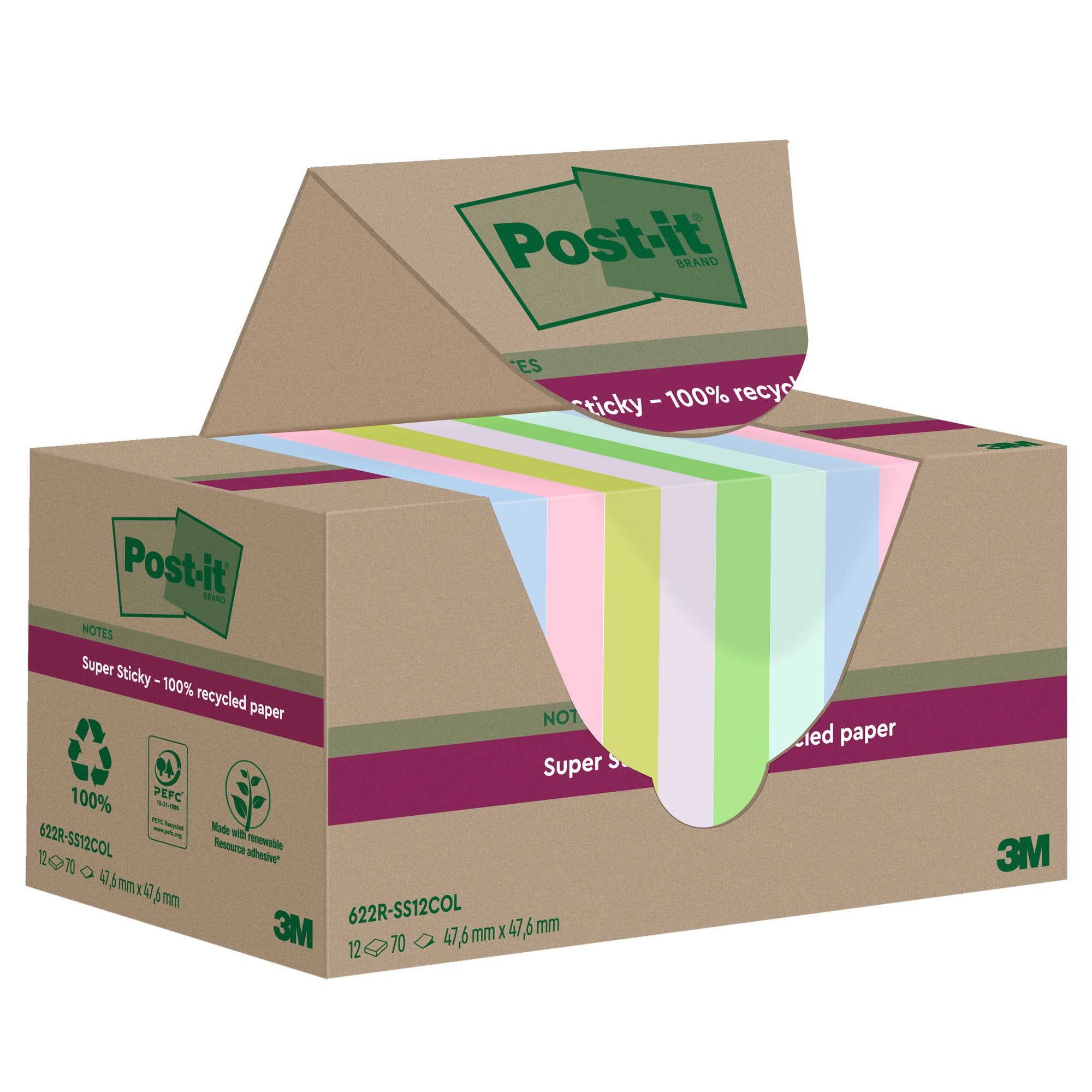 post-it-cf-12pz-blocco-70fg-supersticky-green-47-6x47x6mm-622r-ss12col-pastello