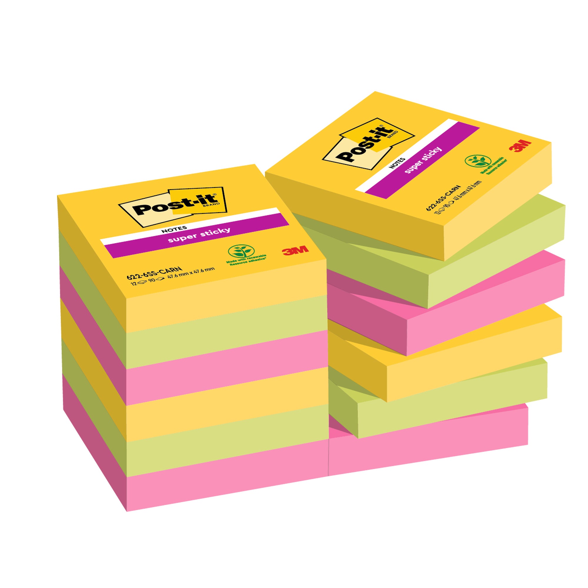 post-it-cf-12pz-blocco-90fg-super-sticky-47-6x47-6mm-622-12ss-carn-carnival
